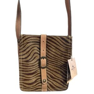 NWT Patricia Nash Venezia Brown Zebra Calf Hair Italian Leather Crossb…